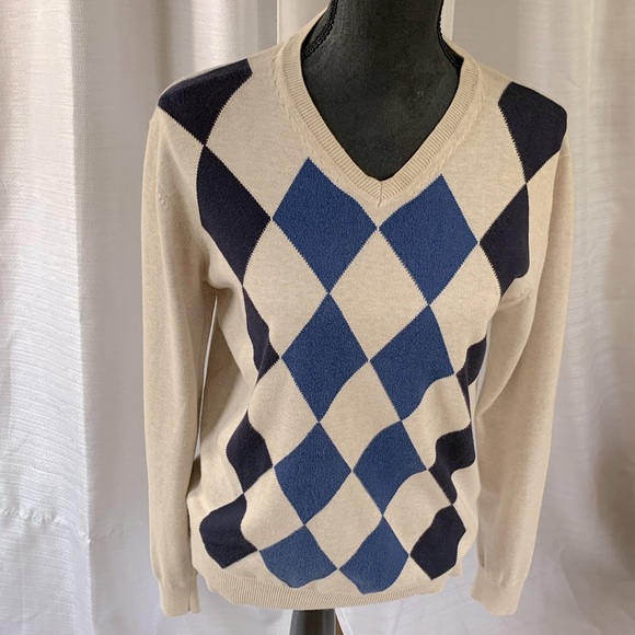 Unisex cotton long sleeved argyle sweater - Picture 1 of 10